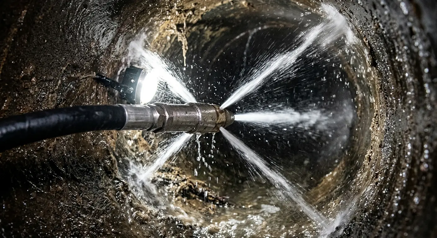 High-pressure hydro jetting nozzle cleaning sewer pipe for Storm Drain Cleaning in Brecksville